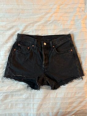 Levi's Black Denim Shorts with Leather Patch